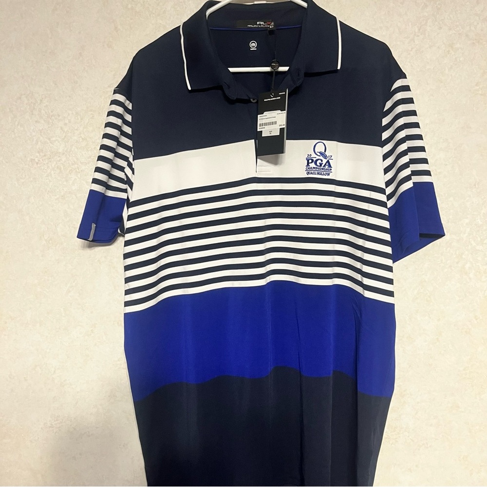 Ralph Lauren Men's Navy‎ and White Striped Polo Shirt